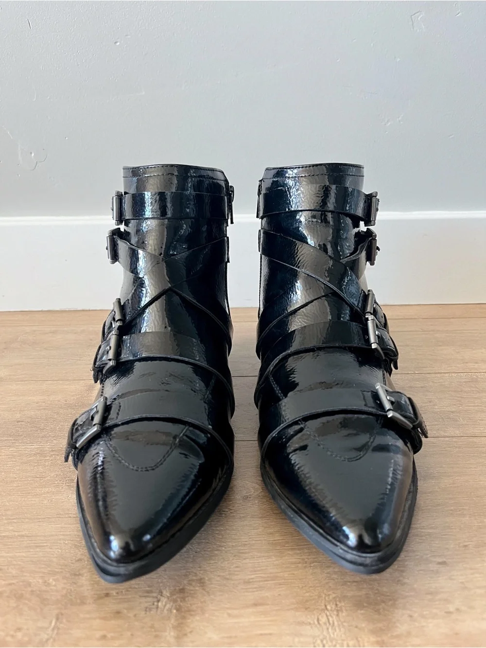 Coconuts by Matisse Amsterdam Black Patent Buckle Pointed Toe Ankle Boots
